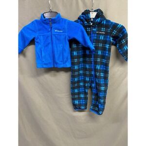 Columbia Baby Boys Blue Fleece Jacket and Plaid Bunting Set 12-18 Months